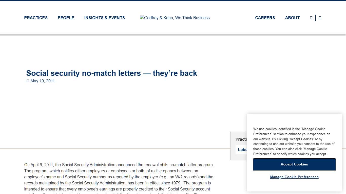 Godfrey & Kahn: Social security no-match letters — they’re back