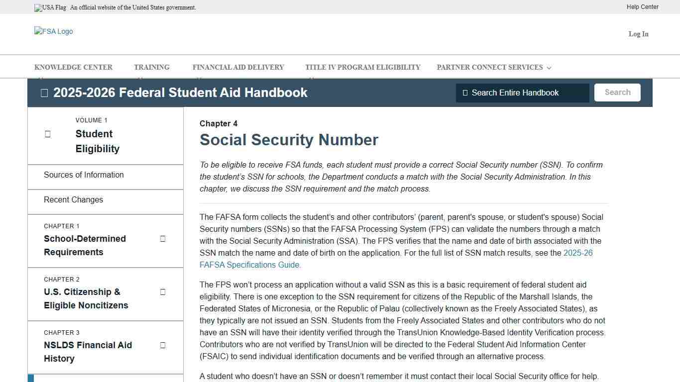 Social Security Number 2025-2026 Federal Student Aid Handbook